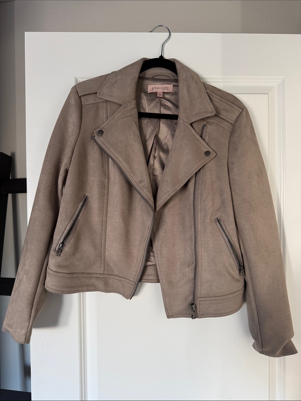 Philosophy Taupe Suede Bomber Jacket